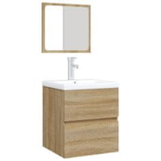 Greatstore sonoma tölgy fürdőszobai mosdószekrény mosdóval és tükörrel