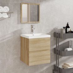 Greatstore sonoma tölgy fürdőszobai mosdószekrény mosdóval és tükörrel