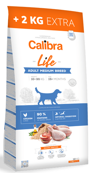 Calibra Dog Life Adult Medium Breed Chicken, 12 kg + 2 kg