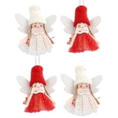 Severno Karácsonyi dekorációs készlet angyalok fehér és piros sapkával (4 db)