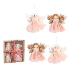 Severno Karácsonyi dísz készlet rózsaszín ruhás angyalkák (4 db)