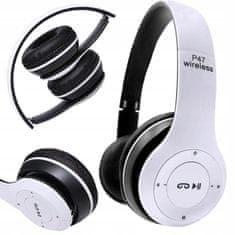 Verk 04110 P47 Bluetooth fejhallgató, vezeték nélküli fejhallgató mikrofonnal és MP3 lejátszó fehér