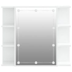 shumee magasfényű fehér tükrös szekrény LED-ekkel 70 x 16,5 x 60 cm