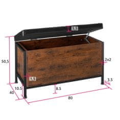 tectake Calico kárpitozott ülőláda 81.5x41.5x50.5cm - Ipari sötét fa