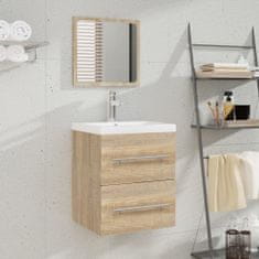 Greatstore sonoma tölgy színű szerelt fa mosdószekrény beépített mosdóval