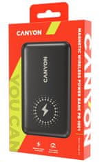 Canyon powerbank PB-1001B PD&QC3.0,10 000mAh,Qi&AppleMagSafe,In 5/9V (villám/USB-C),Out 5/9/12V (USB-A+USB-C),fekete