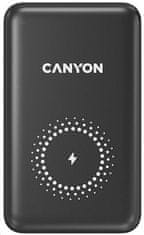 Canyon powerbank PB-1001B PD&QC3.0,10 000mAh,Qi&AppleMagSafe,In 5/9V (villám/USB-C),Out 5/9/12V (USB-A+USB-C),fekete