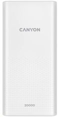 Canyon powerbank PB-2001, 20000mAh Li-poly, bemenet 5V/2A microUSB + USB-C, kimenet 5V/2.1A USB-A, fehér