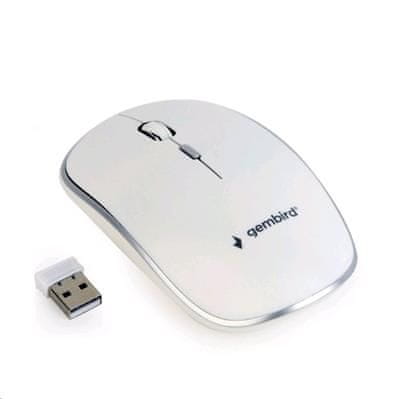 Gembird egér MUSW-4B-01-W, fehér, vezeték nélküli, USB nano vevőkészülékkel