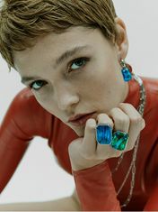 Preciosa Luxus acél gyűrű kézzel préselt cseh kristály kővel Preciosa Ocean Emerald 7446 66 (Kerület 53 mm)