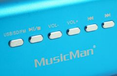 Technaxx MusicMan hordozható sztereó hangszóró, 600 mAh akkumulátor, FM-rádió, USB, kék