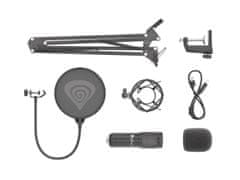 Genesis Radium 400 streaming mikrofon, USB, kardioid polarizáció, hajlékony kar, pop-szűrő