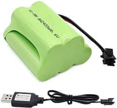 YUNIQUE GREEN-CLEAN 1 darab 6V AA elem, újratölthető Ni-MH akkumulátor, 2400mAh nagy kapacitású elemek, SM 2P RC Boat RC buszdugó SM 2P csatlakozó + USB kábel
