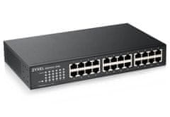 Zyxel GS1100-24E, 24 portos 10/100/1000Mbps Gigabit Ethernet switch v3, ventilátor nélküli, asztali számítógépes switch
