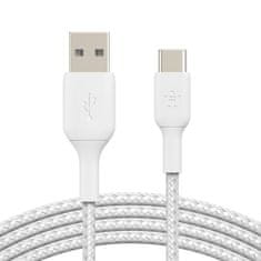 Belkin fonott kábel USB-C - USB-A, 2m, fehér