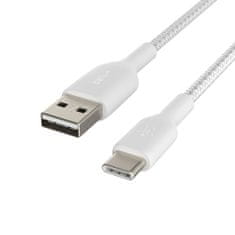 Belkin fonott kábel USB-C - USB-A, 1m, fehér