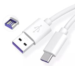 KOMA USB-A 3.0 / USB-C szinkronizáló és töltő kábel, 2 méter, akár 5A, fehér színű