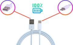 KOMA USB-A 3.0 / USB-C szinkronizáló és töltő kábel, 2 méter, akár 5A, fehér színű