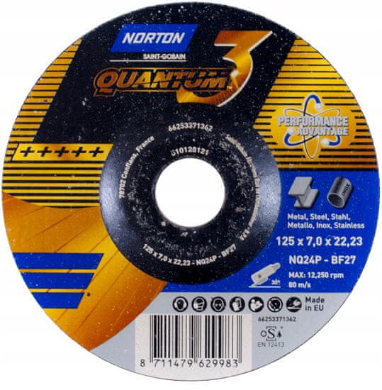Norton Csiszolókorong 125x7,0 fém INOX QUANTUM 3