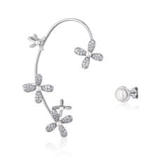 JwL Luxury Pearls Luxus ezüst aszimmetrikus fülbevaló gyöngyökkel és cirkónium kövekkel - jobb füllyukba JL0779