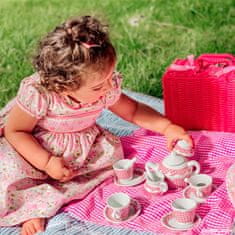 Tidlo piknik edények rózsaszín kosárban