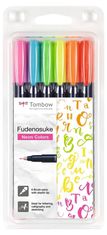 Tombow Fudenosuke ecsetmarker készlet keménység 1 - kemény 6 neon színben