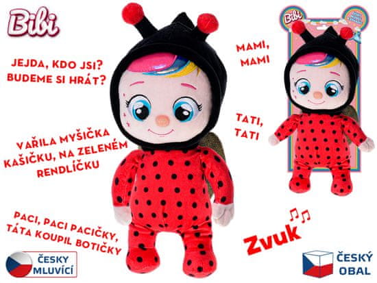 Baby Bibi plüss 35 cm-es elemmel működő cseh beszélő és éneklő baba