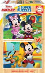 EDUCA Fa puzzle Mickey és Minnie 2x16 darabos fa kirakó