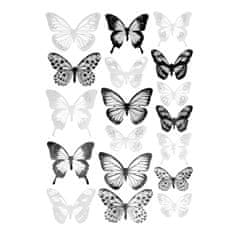 Northix 18x 3D dekoratív pillangók - fekete-fehér 
