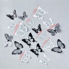 Northix 18x 3D dekoratív pillangók - fekete-fehér 