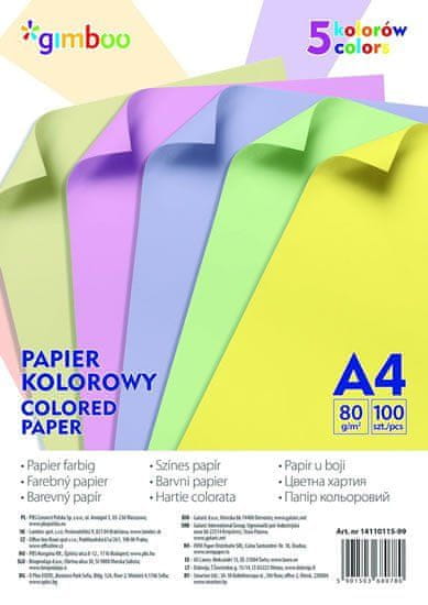 Gimboo Színes papírkészlet A4 80 g/m2, 100 lap, pasztellszínek keveréke, 80 g/m2