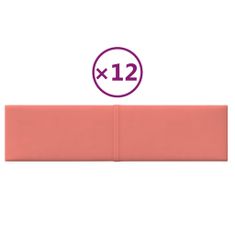 Greatstore 12 db rózsaszín bársony fali panel 60x15 cm 1,08 m²