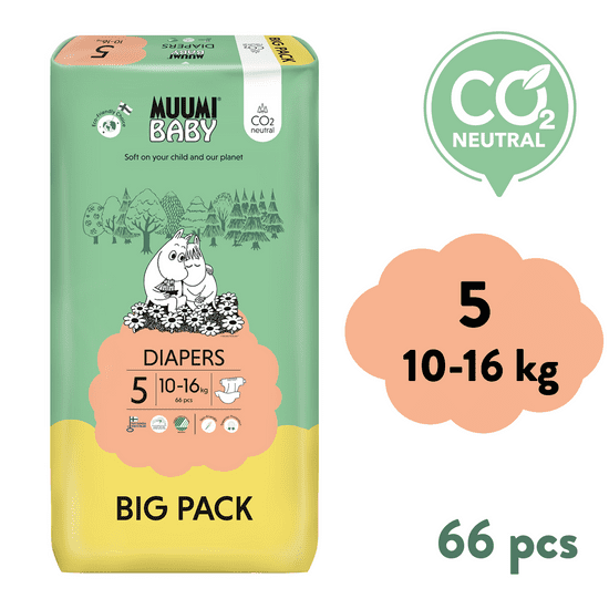 MUUMI BABY Big Pack méret 5 MAXI+ (10-16 kg), 66 db