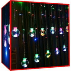 Malatec Újévi LED függöny lámpák 108 RGB többszínű 2,6 m-es golyók 8 funkció
