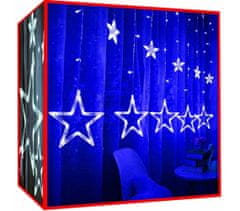 Malatec Újévi fényfüggöny 138 LED hideg fehér 2,5 m-es csillagok 8 funkciós