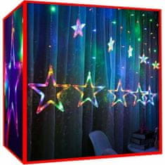 Malatec Újévi fényfüggöny 138 LED RGB többszínű 2,5 m-es csillagok 8 funkció