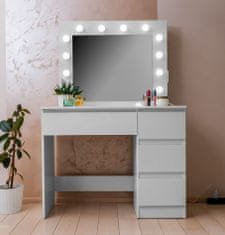 Aga Fésülködőasztal tükörrel, világítással és el.fényes fehér konnektor
