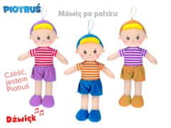Rongybaba Piotrus 32 cm-es, elemmel működő, lengyelül beszélő - vegyes színek (kék, lila, narancssárga)