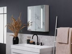 Beliani Fehér És Ezüst Tükrös Fürdőszoba Szekrény LED Világítással 60 x 60 cm CHABUNCO