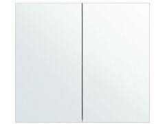 Beliani Fehér És Ezüst Fürdőszoba Szekrény Tükörrel 80 x 70 cm NAVARRA