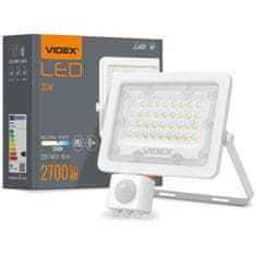 VIDEX LED reflektor PIR 30W 2700lm 5000K IP65 fehér mozgás- és szürkületérzékelővel