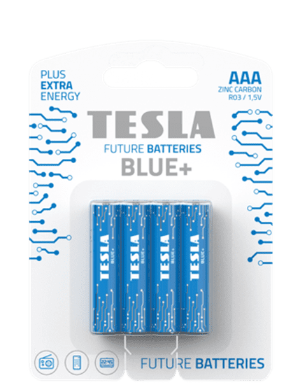 Tesla Batteries AAA BLUE+ cink-szén mikroceruza elemek, 4 db
