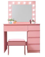 Aga Öltözőasztal tükörrel és világítással + zsámoly Pink