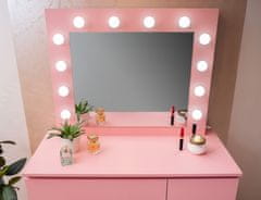 Aga Öltözőasztal tükörrel és világítással + zsámoly Pink
