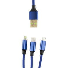 Northix 3 az 1-ben Micro-USB, Type-C, Lightning-USB 1,2 m - kék 