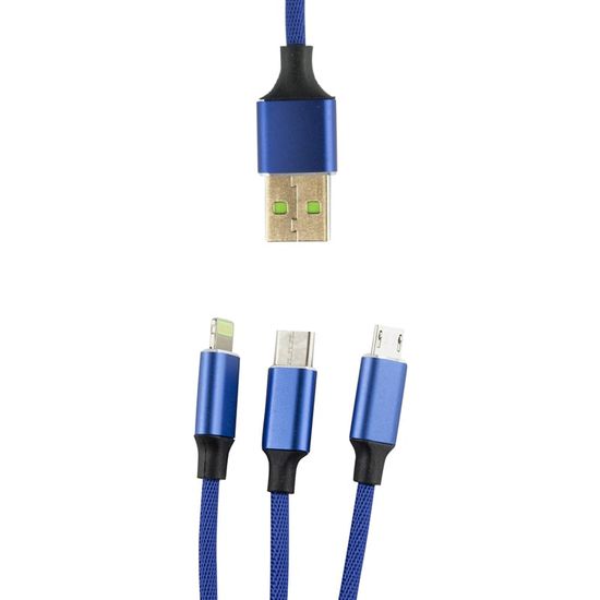 Northix 3 az 1-ben Micro-USB, Type-C, Lightning-USB 1,2 m - kék