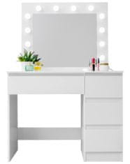 Aga fésülködőasztal tükörrel és világítással Fényes fehér