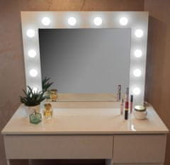 Aga Fényes fehér fésülködőasztal tükörrel és világítással + zsámoly