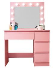 Aga fésülködőasztal tükörrel, világítással és konnektorral rózsaszín