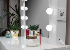 Aga fésülködőasztal tükörrel, világítással és konnektorral Fényes fehér